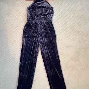 LOFT Velvet Halter Jumpsuit in plum purple